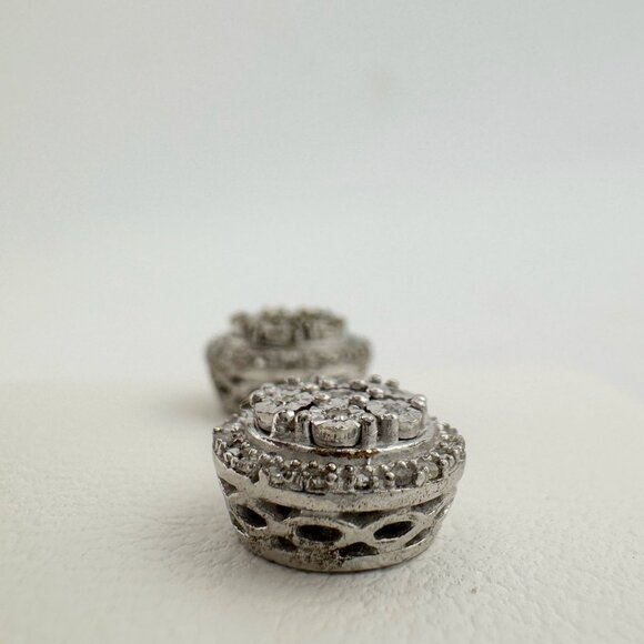 Natural Diamond Halo Stud Earrings in Sterling Silver - Picture 10 of 14